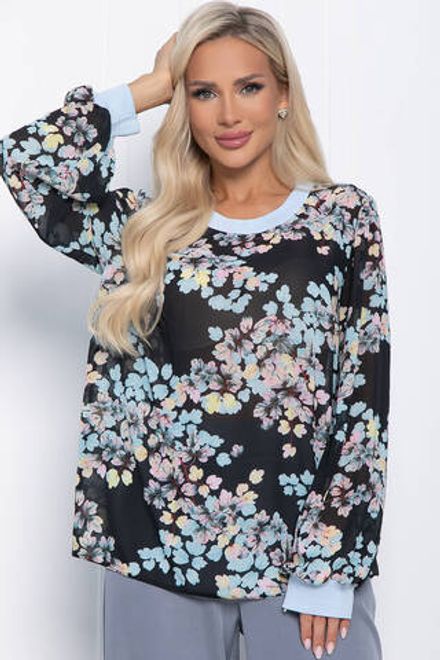 Блуза Шафран (черная/голубые цветы) Б10797 LT Collection