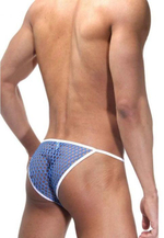 Оригинальные сетчатые трусы-танга (Размер: L-XL) (Цвет: синий с белым)