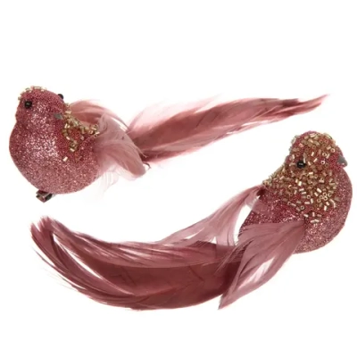 Украшение новогоднее на зажиме «Сияющая птица» 20 см (набор 2 шт), Розовый