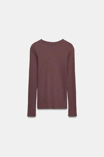 ZARA ФУТБОЛКА В РУБЧИК С ДЛИННЫМИ РУКАВАМИ, ЦВЕТ РОЗОВОГО МЕЛА