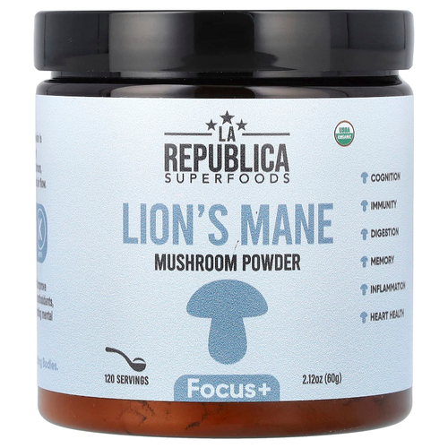 La Republica, Superfoods, ежовик гребенчатый, грибной порошок, 60 г (2,12 унции)