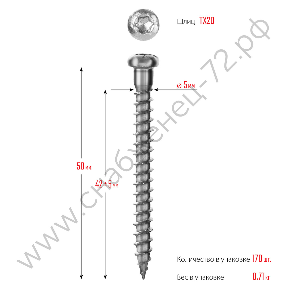 ЗУБР СПК 50 х 5 мм, TX20, саморез для перфорированного крепежа, цинк, 170 шт (30061-50-50)