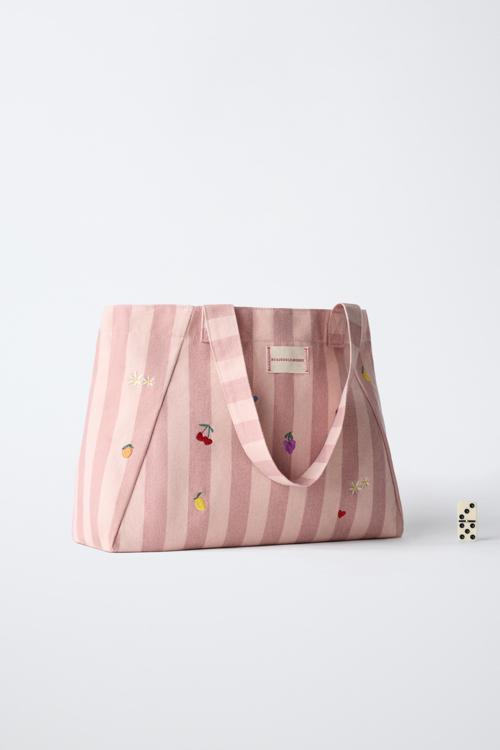 ZARA СУМКА-ШОПЕР В ПОЛОСКУ С ФРУКТАМИ, РАЗНОЦВЕТНЫЙ