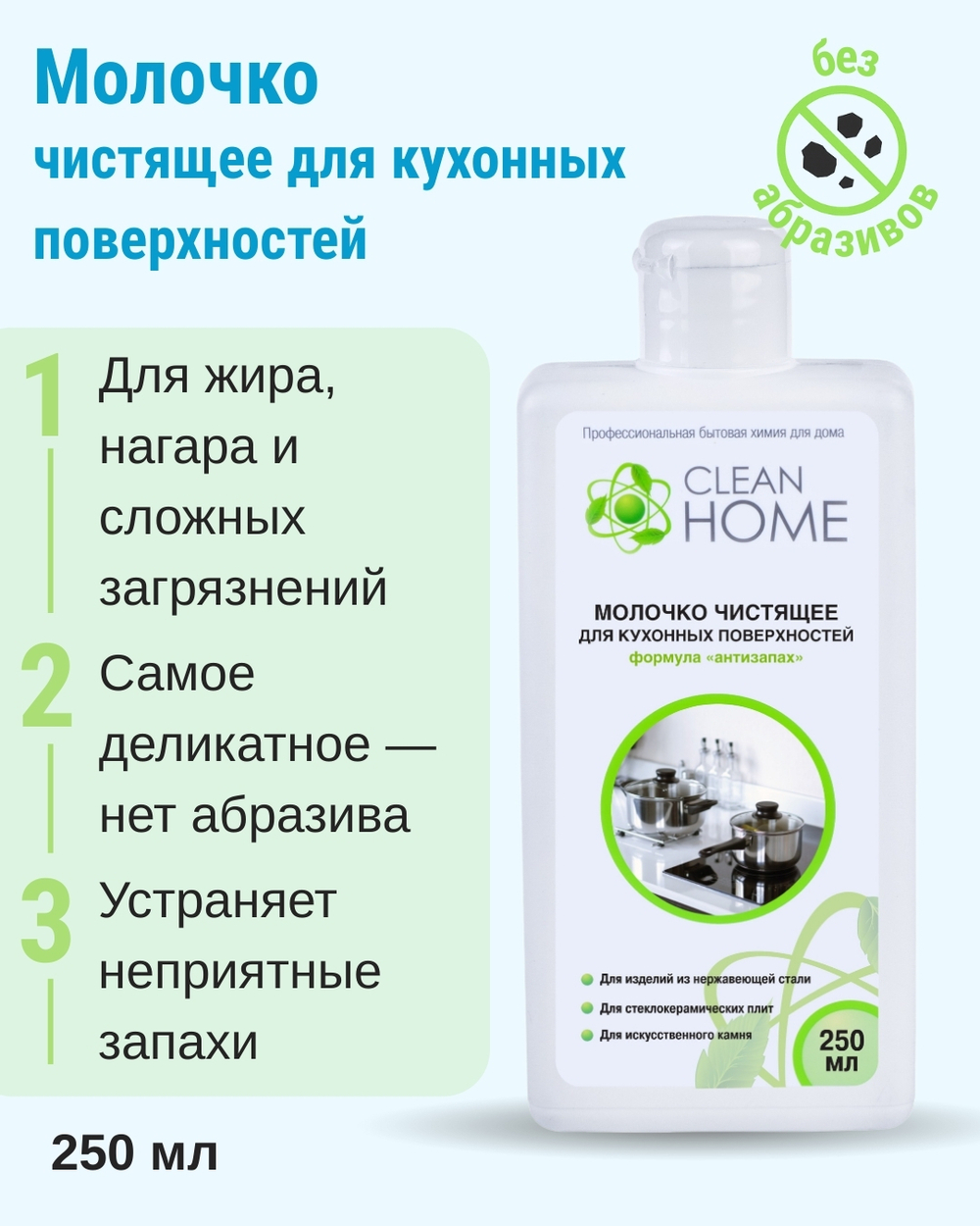 Молочко чистящее для кухонных поверхностей формула «Антизапах» 250 мл (2,32 б)