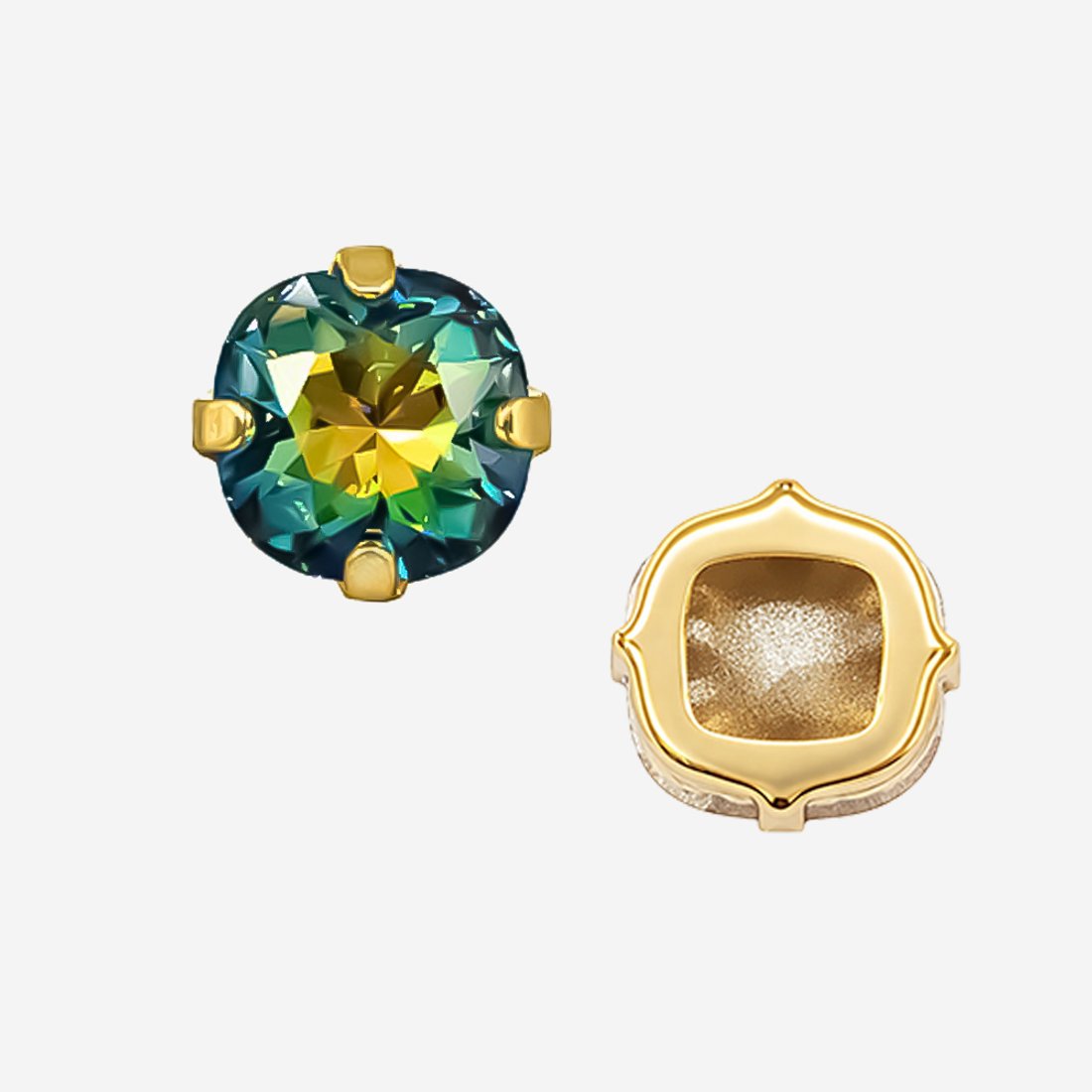 Кристалл Кушон (Сushion) в цапах, оттенок "Витражный Кристалл"/"Vitrail Medium Crystal", 9,2мм, позолота