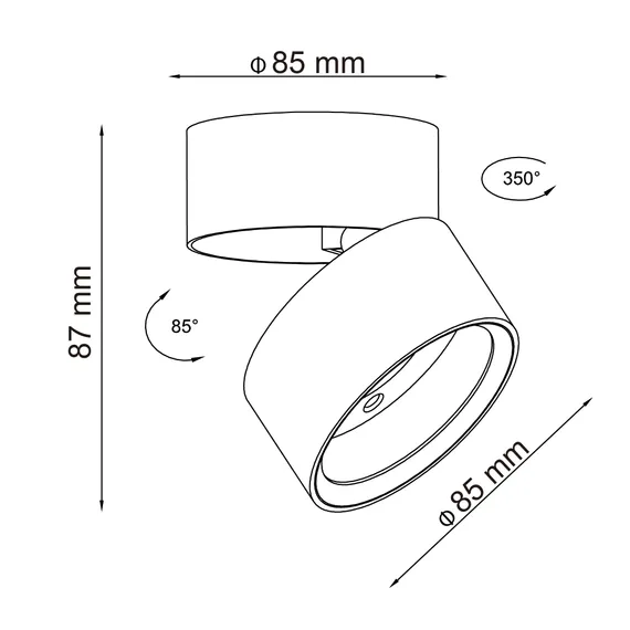 ST651.442.09 Светильник потолочный поворотный Черный LED 1*9W 4000K 720Lm Ra>90 120° IP20 D85xH87 17 Накладные светильники