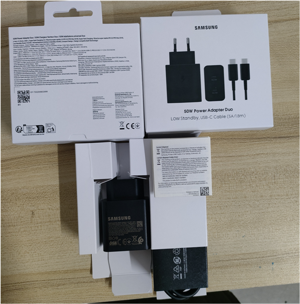 Samsung Original Power Adapter Duo 50W Low Standby +Cable USB-C to USB-C (5A/1.8m)(EP-T5020)