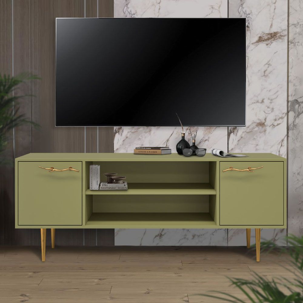 Тумба под ТВ Арт Колор matte 155см Стайл Голд Зеленая олива матовая