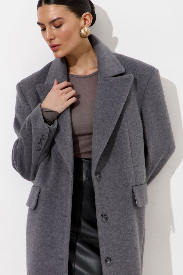 Пальто с шерстью прямого кроя серого цвета