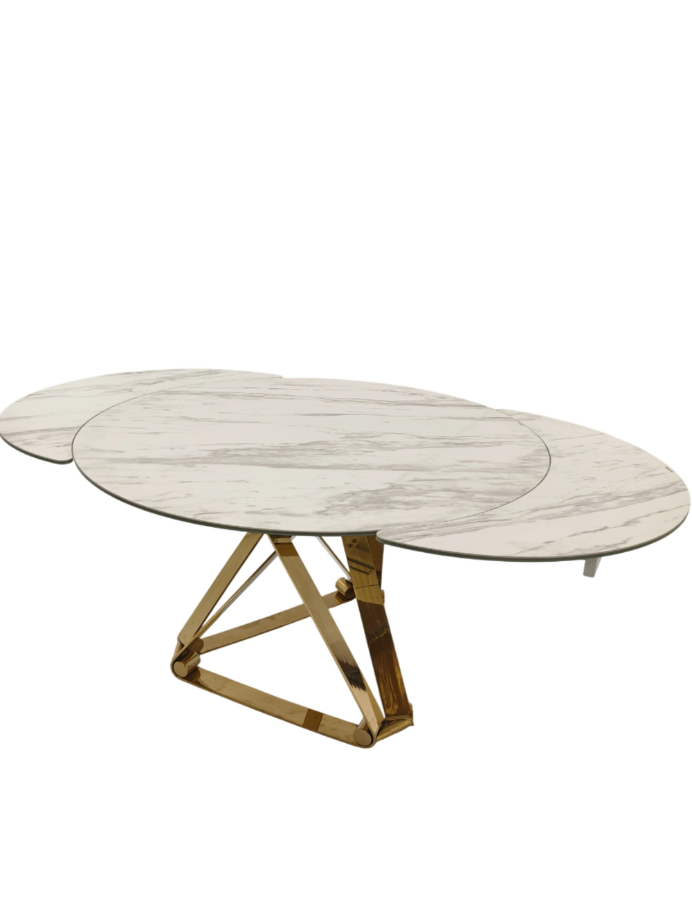 Стол обеденный Ist Casa раскладной Рондо Голд, 120(+30+30)х76 см, белая керамика, золото