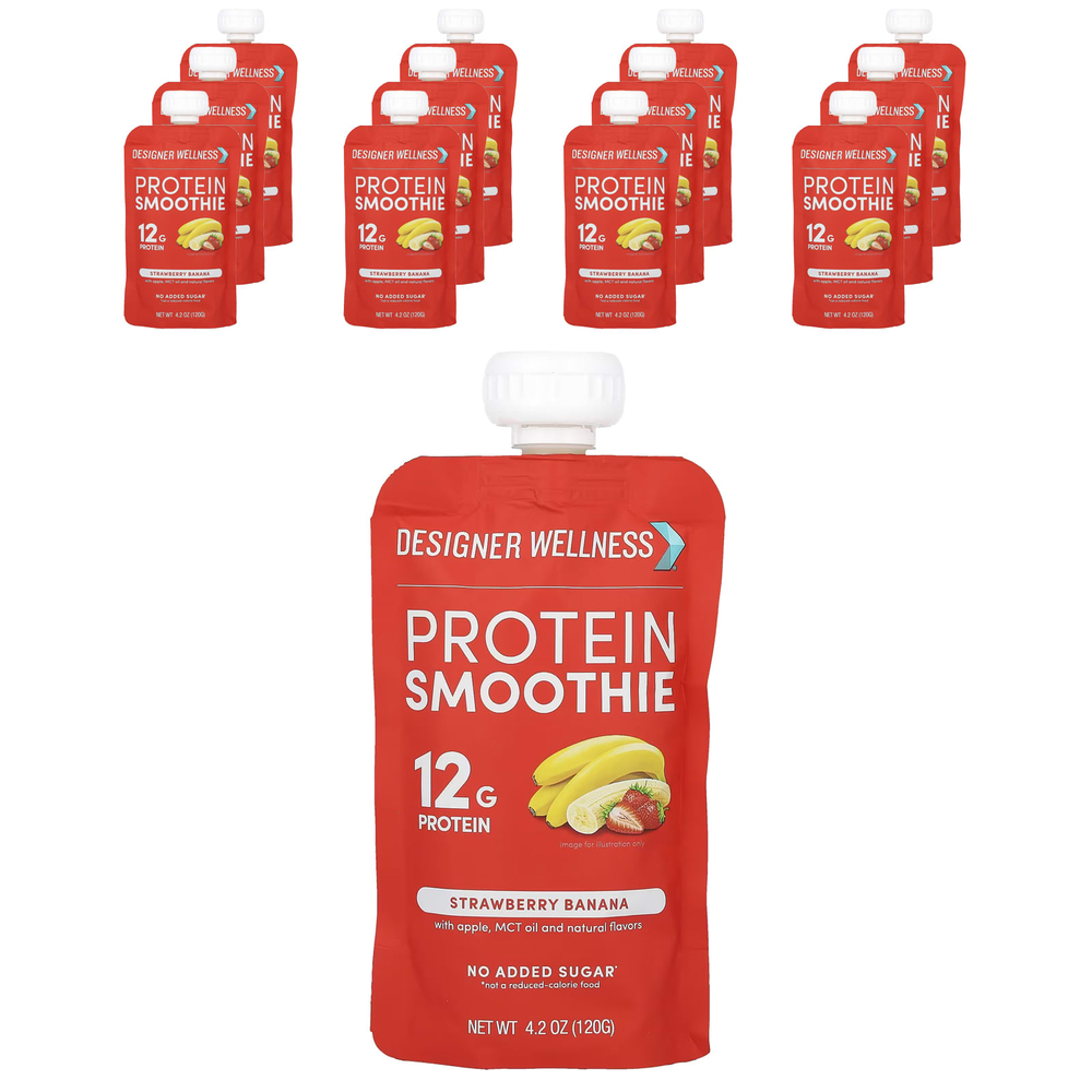 Designer Wellness, протеиновый смузи, клубника и банан, 12 пакетиков по 120 г (4,2 унции)