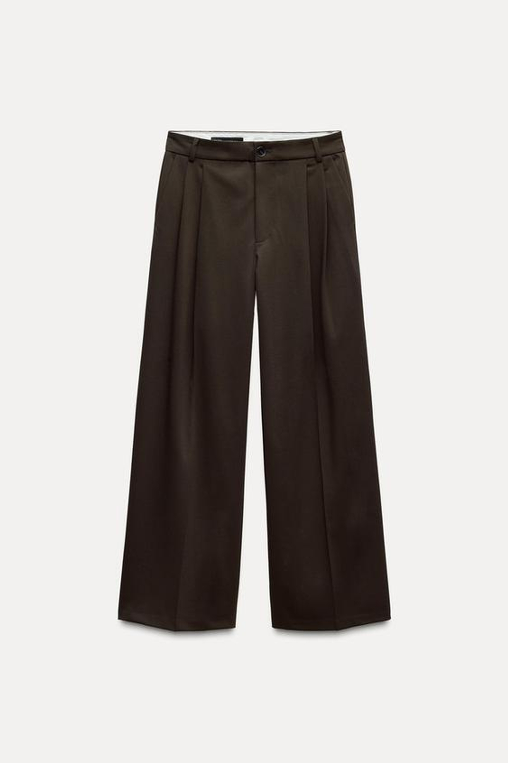 ZARA БРЮКИ С ДВОЙНЫМИ ЗАЩИПАМИ, ШОКОЛАДНО-КОРИЧНЕВЫЙ