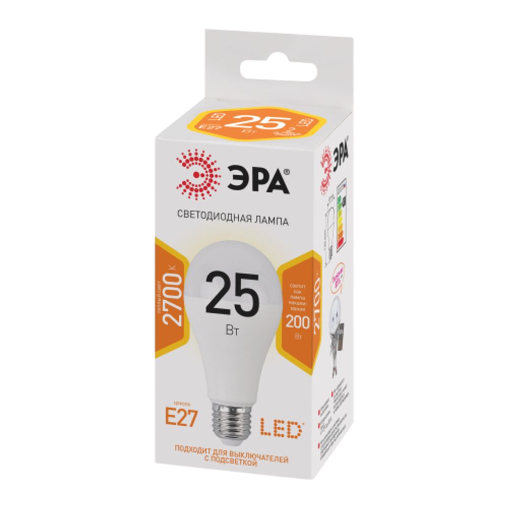 Лампочка светодиодная ЭРА STD LED A65-25W-827-E27 E27 / Е27 25Вт груша теплый белый свет