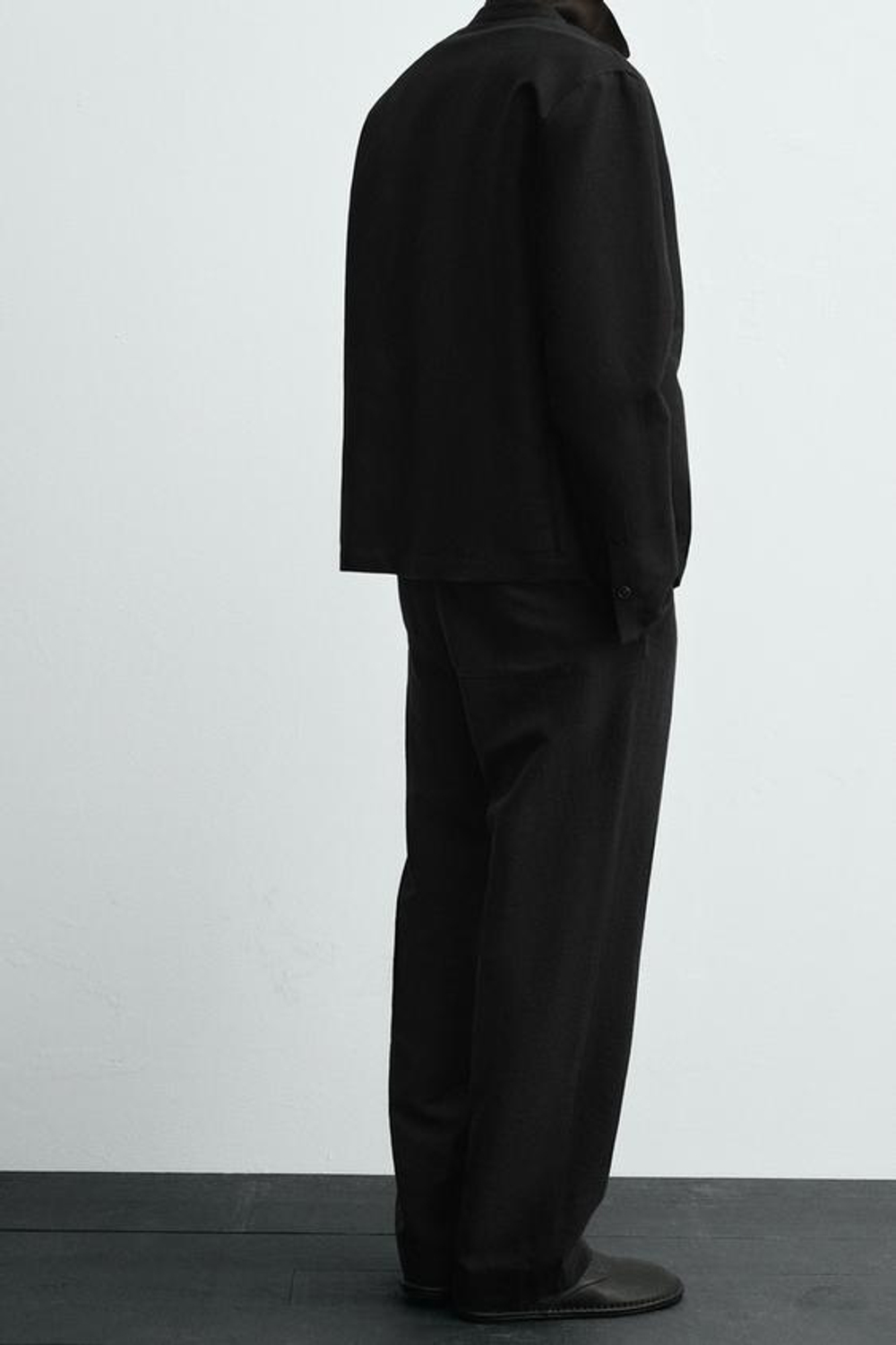 ZARA БРЮКИ КОСТЮМНЫЕ ИЗ ХЛОПКА И ЛЬНА, ЧЕРНЫЙ