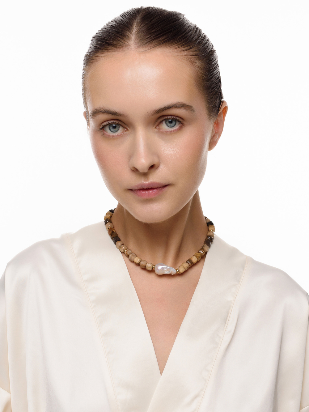 Колье "Pearl caramel " Gold тигровый глаз