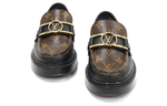 LOUIS VUITTON Academy Loafers "Black With Brown Monogram And Gold Plate" Women"s
