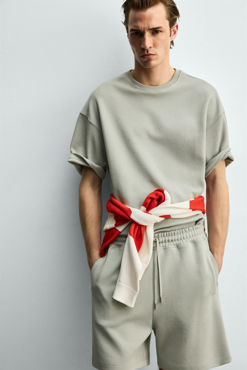 ZARA ТОЛСТОВКА RELAXED FIT ИЗ ИНТЕРЛОКА, ЛИНЯЛЫЙ ЗЕЛЕНЫЙ