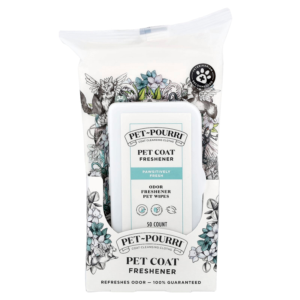 Poo-Pourri, Pet-Pourri™, салфетки для освежения шерсти питомцев, Pawsitively Fresh, 50 шт.