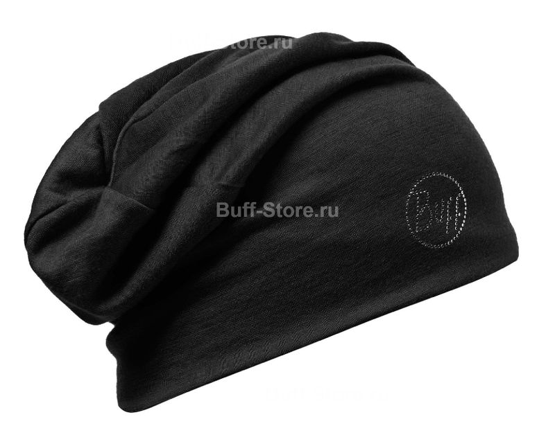 Двойная шерстяная шапка-бини со стразами Buff Chic Black Фото 1