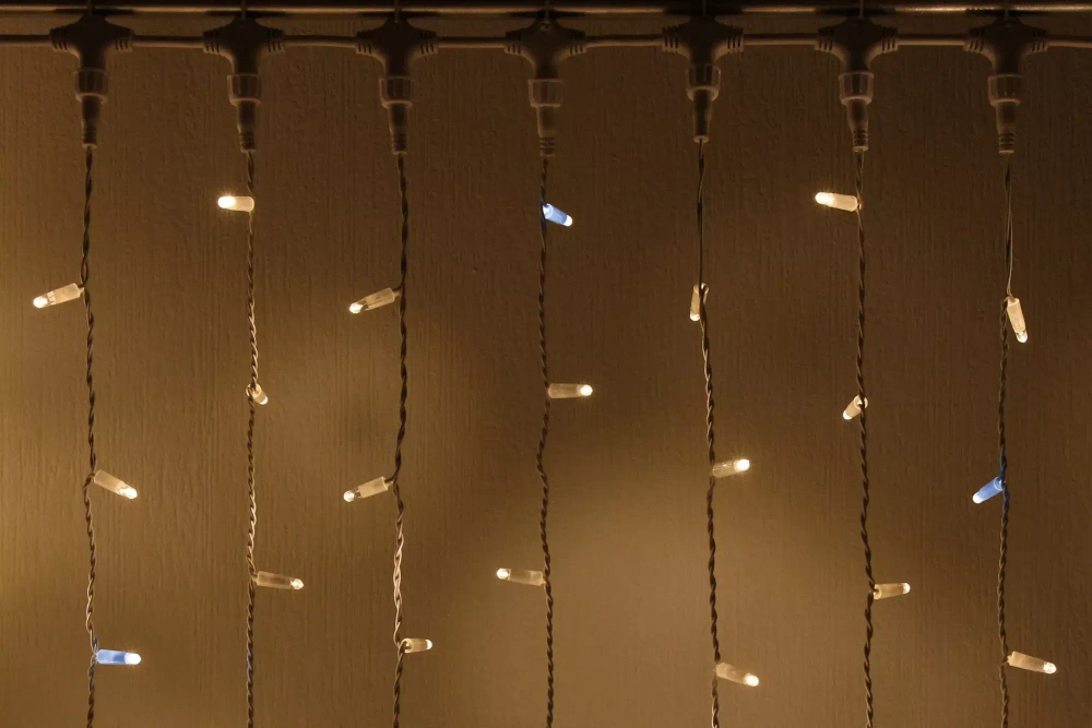 Светодиодный занавес 1000 теплых белых LED ламп, 2*6 м., мерцание, белый провод ПВХ, Teamprof (TPF-C2*6F-CW/WW)