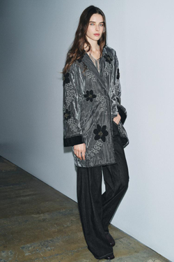 ZARA КИМОНО ИЗ ВЫШИТОГО БАРХАТА — ZW COLLECTION LIMITED EDITION, СЕРЫЙ