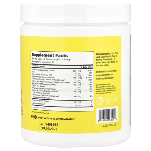 JUNP Hydration, Порошковая смесь электролитов, лимонад, 423 г (14,9 унции)