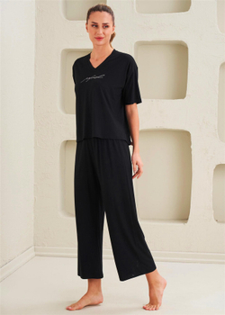 Женская капри пижама - Базовая, классическая, спортивная - Черная - 14055