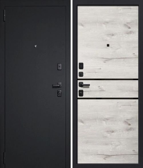 Входная дверь Волга-Бункер ДУЭТ 2 ч.ф. Чёрный муар - Дуб арктик