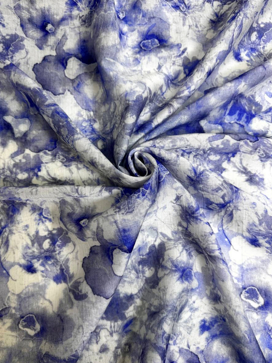 Плательная вискоза принт акварель синяя на белом TENCIL RH#20