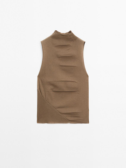 Massimo Dutti Хлопковый топ без рукавов, натуральный