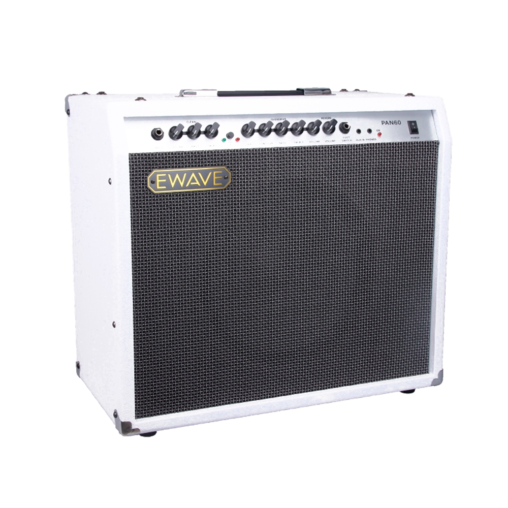 E-WAVE PAN 60 Комбоусилитель для электрогитары. Мощность: 60 Вт. Динамик: 12". 2 канала, выход на наушники, AUX-вход. Пружинный эффект Reverb. Корпус выполнен из фанеры.