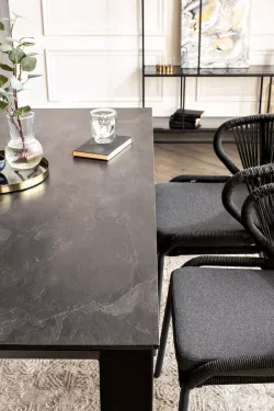 "Венето" обеденная группа на 4 персоны со стульями "Милан", каркас темно-серый, роуп темно-серый