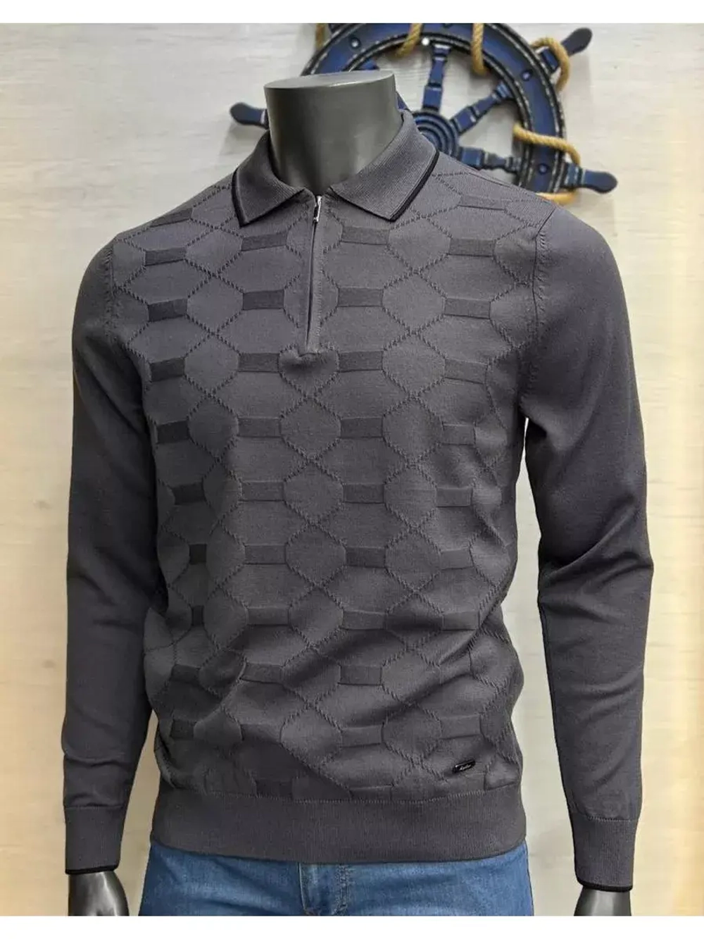 Лонгслив мужской, Поло с длинным рукавом