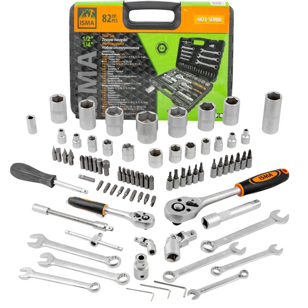 Набор инструментов 82пр. 1/2'', 1/4''(6гр.) ISMA ISMA-4821-5EURO