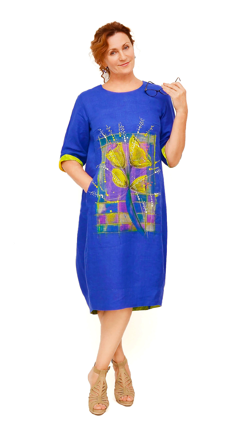 Платье с ручной росписью "Перфект" изо льна