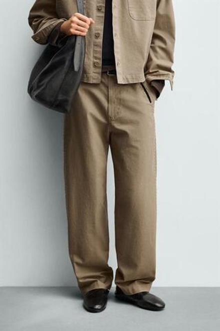 ZARA БРЮКИ STRAIGHT FIT С ВЫШИВКОЙ, РЫЖЕВАТО-КОРИЧНЕВЫЙ МЕЛАНЖ