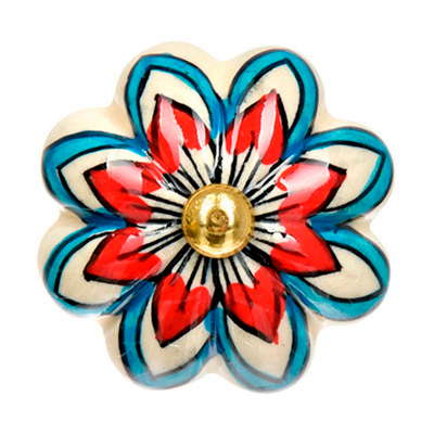 BLUMEN HAUS Ручка керамическая для мебели "Лотос" ручная роспись цвет белый 66110