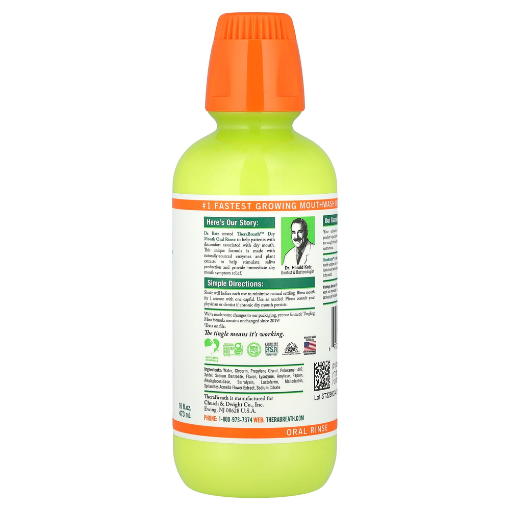 TheraBreath, Ополаскиватель от сухости во рту, покалывание мяты, 473 мл (16 fl oz)