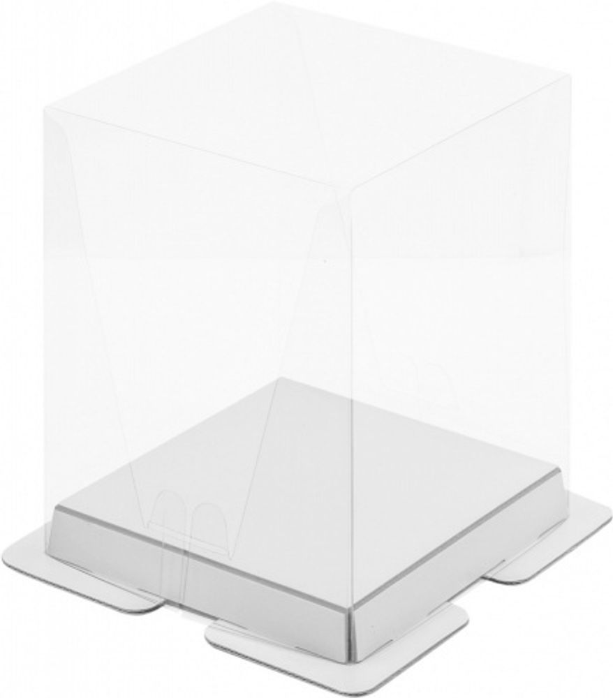 Коробка под торт Премиум с пъедесталом прозрачная 150*150*200(белый), 1шт