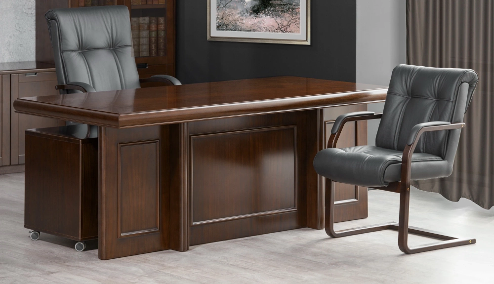 Стол руководителя с кожаными вставками ПРИНСТОН