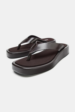 ZARA САНДАЛИИ НА ПЛАТФОРМЕ С РЕМЕШКОМ, КОРИЧНЕВЫЙ