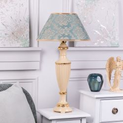 Настольная лампа Ваза Ребристая Айвори с абажуром №38 Vatican (Ватикан) Аквамарин
