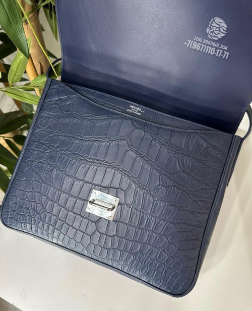 Сумка через плечо Hermes Messenger из Crocodile Porosus Graphite