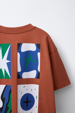 ZARA ФУТБОЛКА С НАДПИСЬЮ, ЧЕРЕПИЧНЫЙ