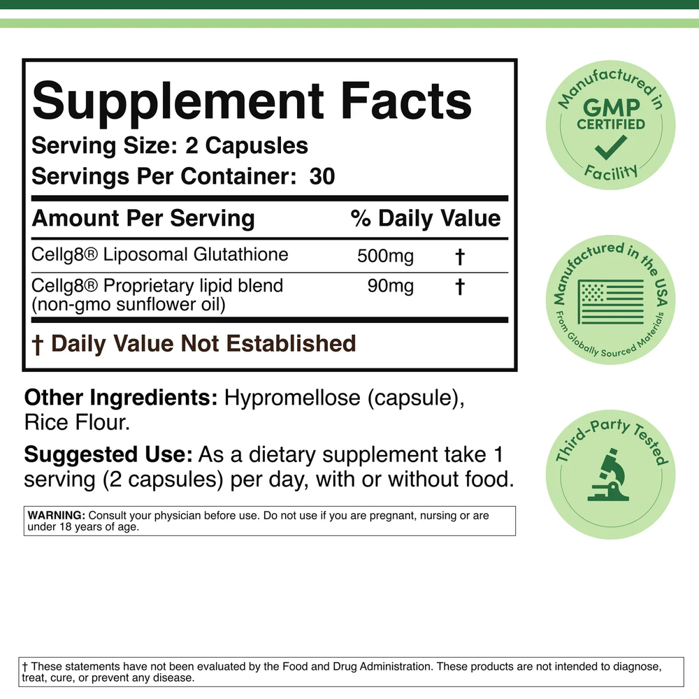 Double Wood Supplements - Liposomal Glutathione - 60 x 500 mg capsules