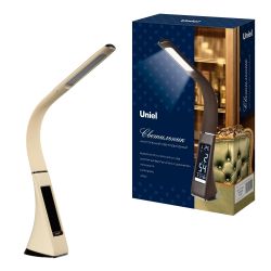 TLD-542 Cream-LED-300Lm-5000K-Dimmer Светильник настольный c часами. календарем. термометром. 5W. Сенсорный выключатель. Кремовый стилизован под кожу. TM Uniel.