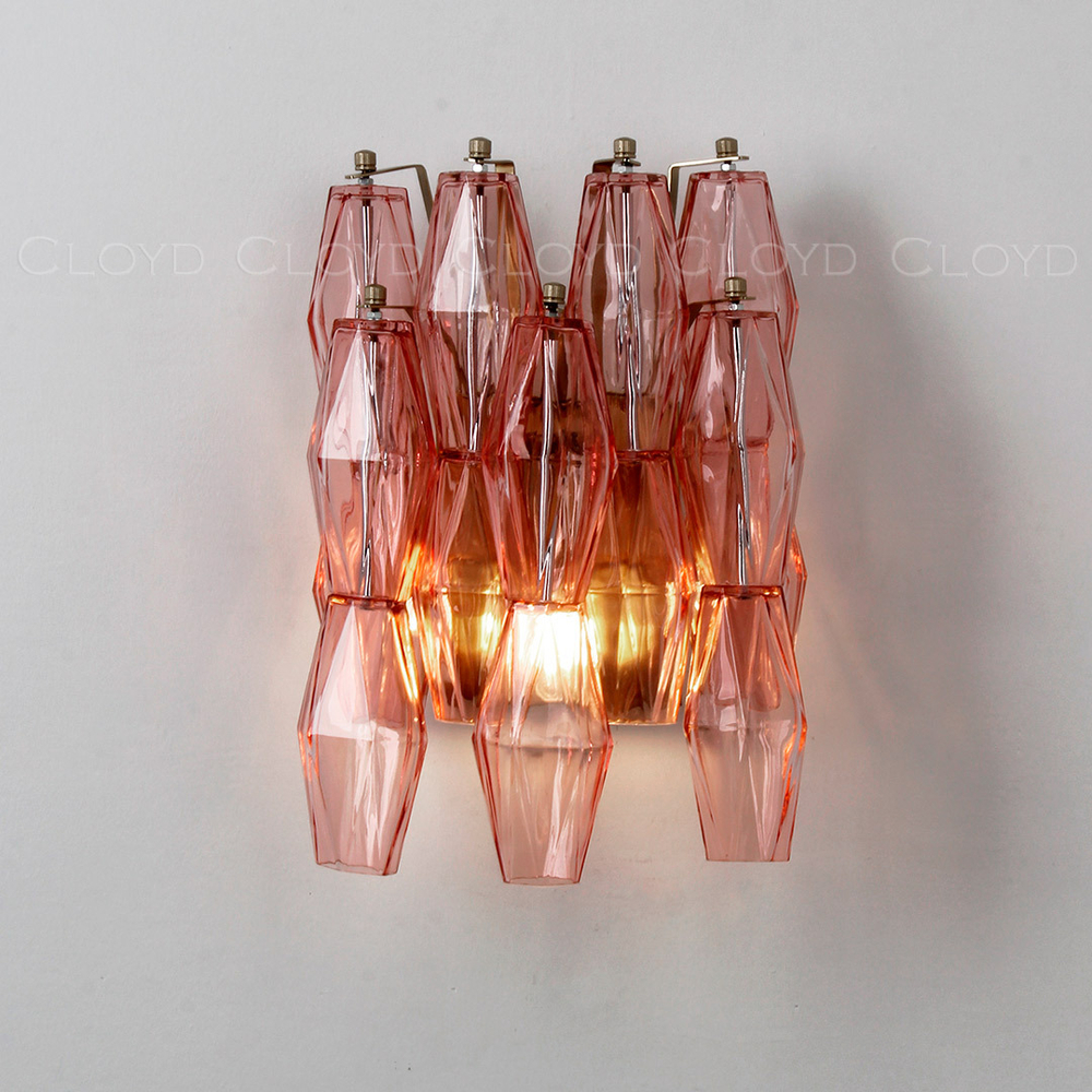 Бра Cloyd CALCUTTA W2 / выс. 37 см - латунь - розов.стекло (арт.20486)