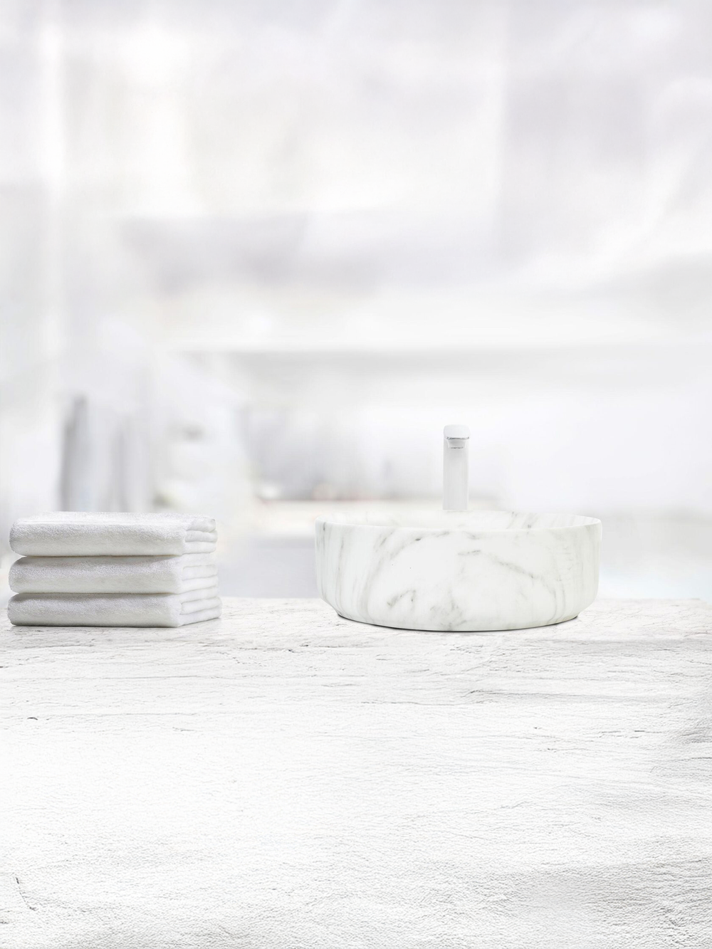 Раковина накладная (мрамор белая с серым) WeltWasser WW  ELBACH 3134 M820 355х355х120