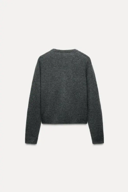 ZARA БАЗОВЫЙ КАРДИГАН ИЗ 100% ШЕРСТИ, СЕРЫЙ