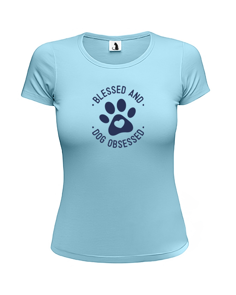 Футболка Blessed and dog obsessed женская приталенная голубая с синим рисунком